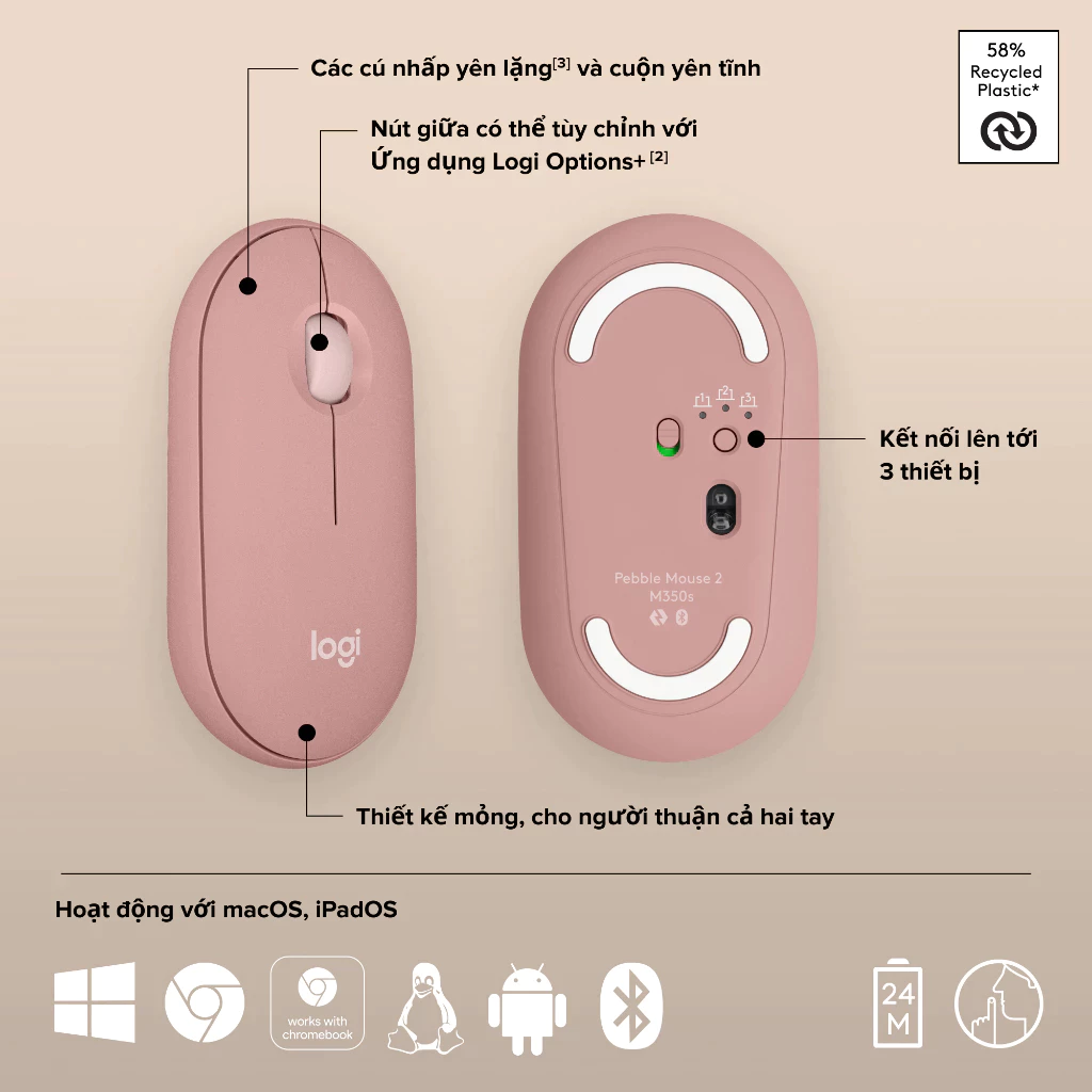 Chuột Không Dây Bluetooth Logitech Pebble M350S - Ảnh 10