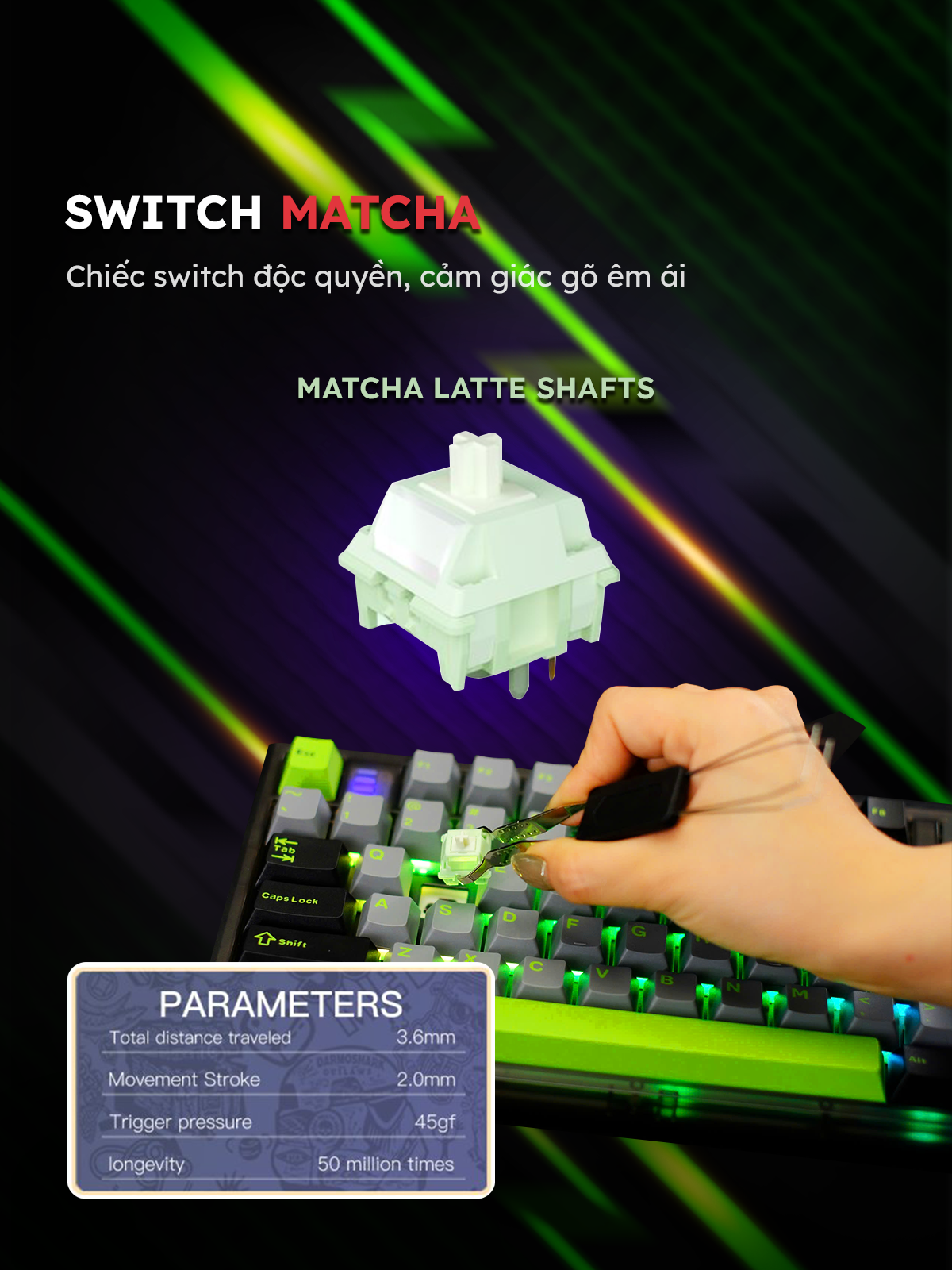 Bàn Phím Cơ Cao Cấp Darmoshark TOP87 Bluetooth 5.0/2.4G/Type-C, Switch Matcha, 87 Phím - Ảnh 4